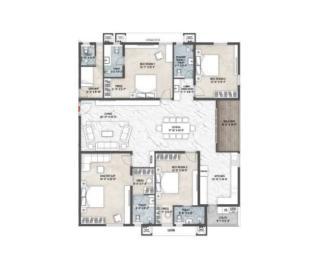 Floor plan of 4 BHK 3150 Sq. Ft. Apartment in Trishala Trilok, Hyderabad