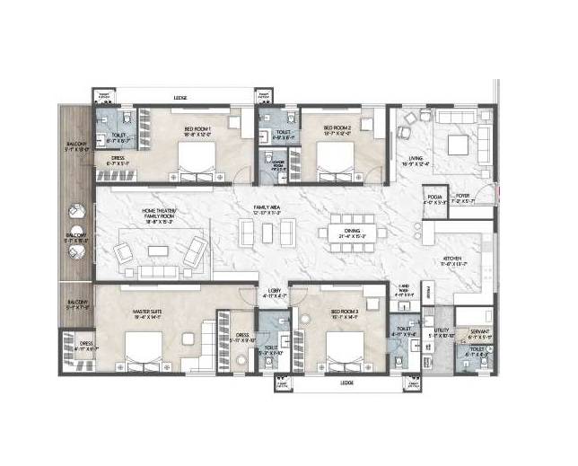 Floor plan of 4 BHK 4150 Sq. Ft. Apartment in Trishala Trilok, Hyderabad