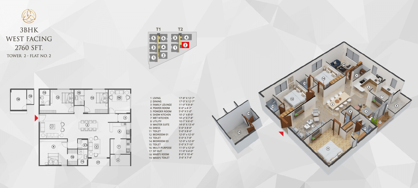 Floor plan of 3 BHK 2760 Sq. Ft. Apartment in Trishla Trinity, Hyderabad