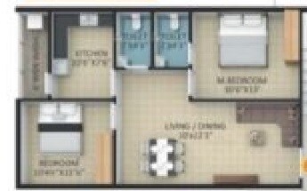Floor plan of 2 BHK 1149 Sq. Ft. Apartment in Tulasi Lake Front, Hyderabad