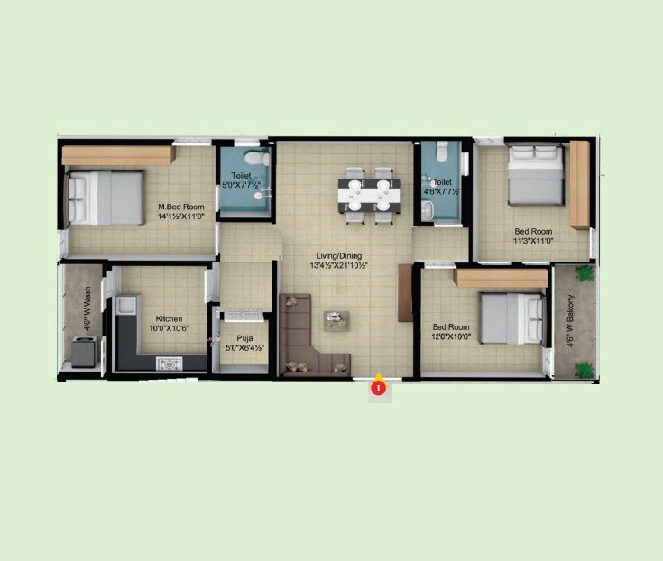 3 BHK 1365 Sq. Ft. Apartment