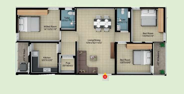 tulasi lakefront apartment 3 bhk 1365sqft 20245401155405