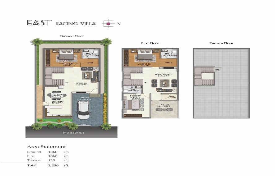 Floor plan of 3 BHK 2250 Sq. Ft. Villa in Urban Orchids, Hyderabad