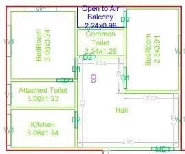 Floor plan of 2 BHK 1114 Sq. Ft. Apartment in Urbancraft Palm Woods, Hyderabad