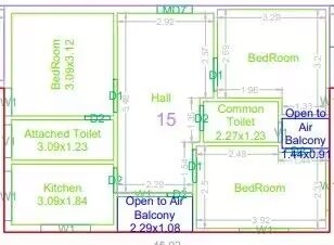 Floor plan of 3 BHK 1149 Sq. Ft. Apartment in Urbancraft Palm Woods, Hyderabad