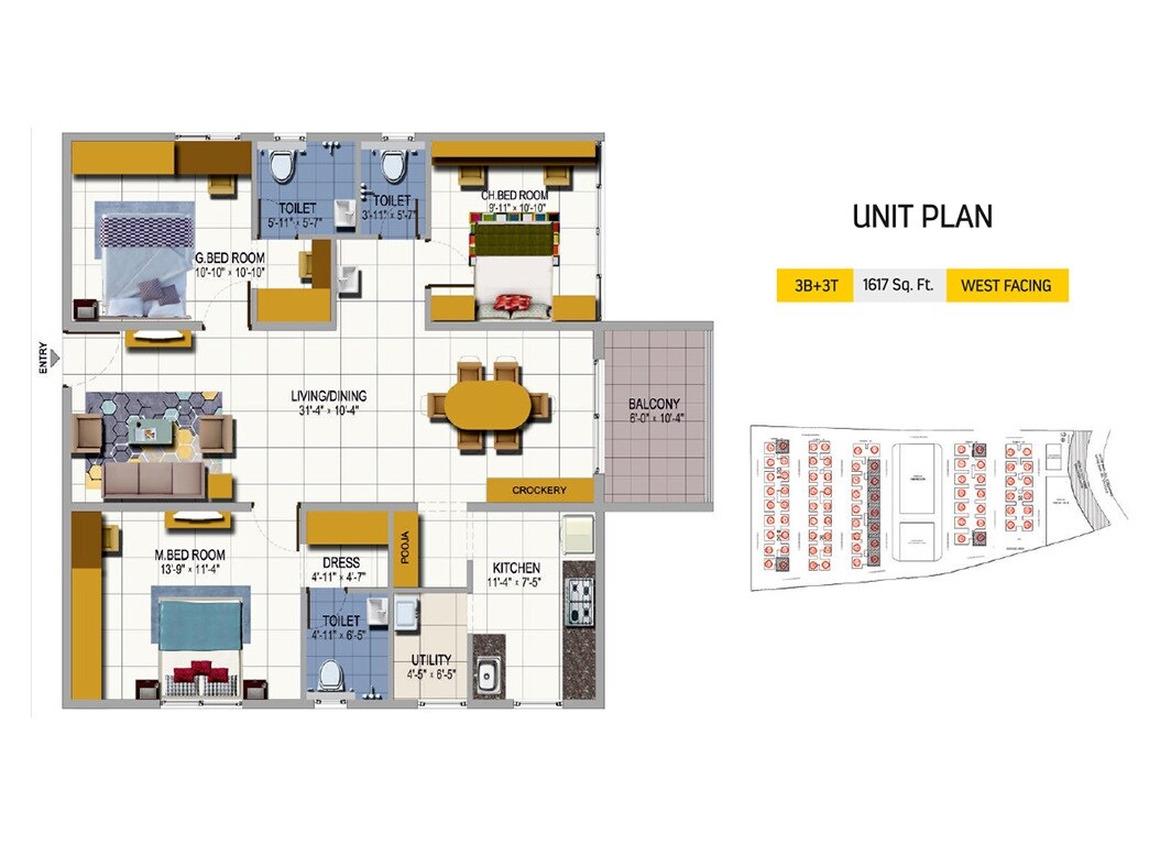 3 BHK 1617 Sq. Ft. Apartment