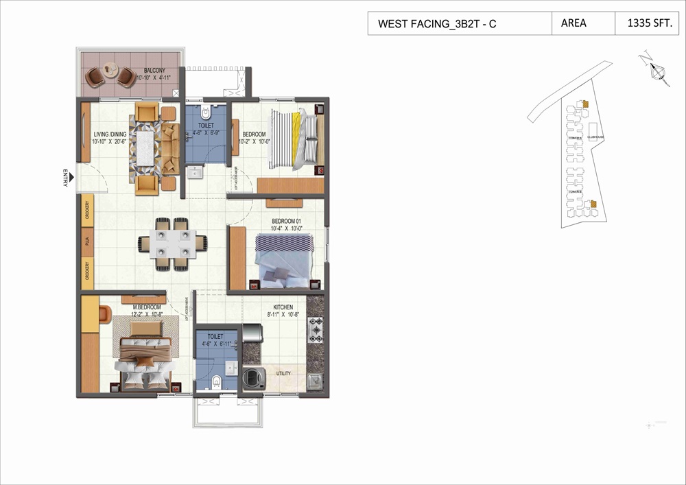 3 BHK 1335 Sq. Ft. Apartment in Urbanrise Opulence