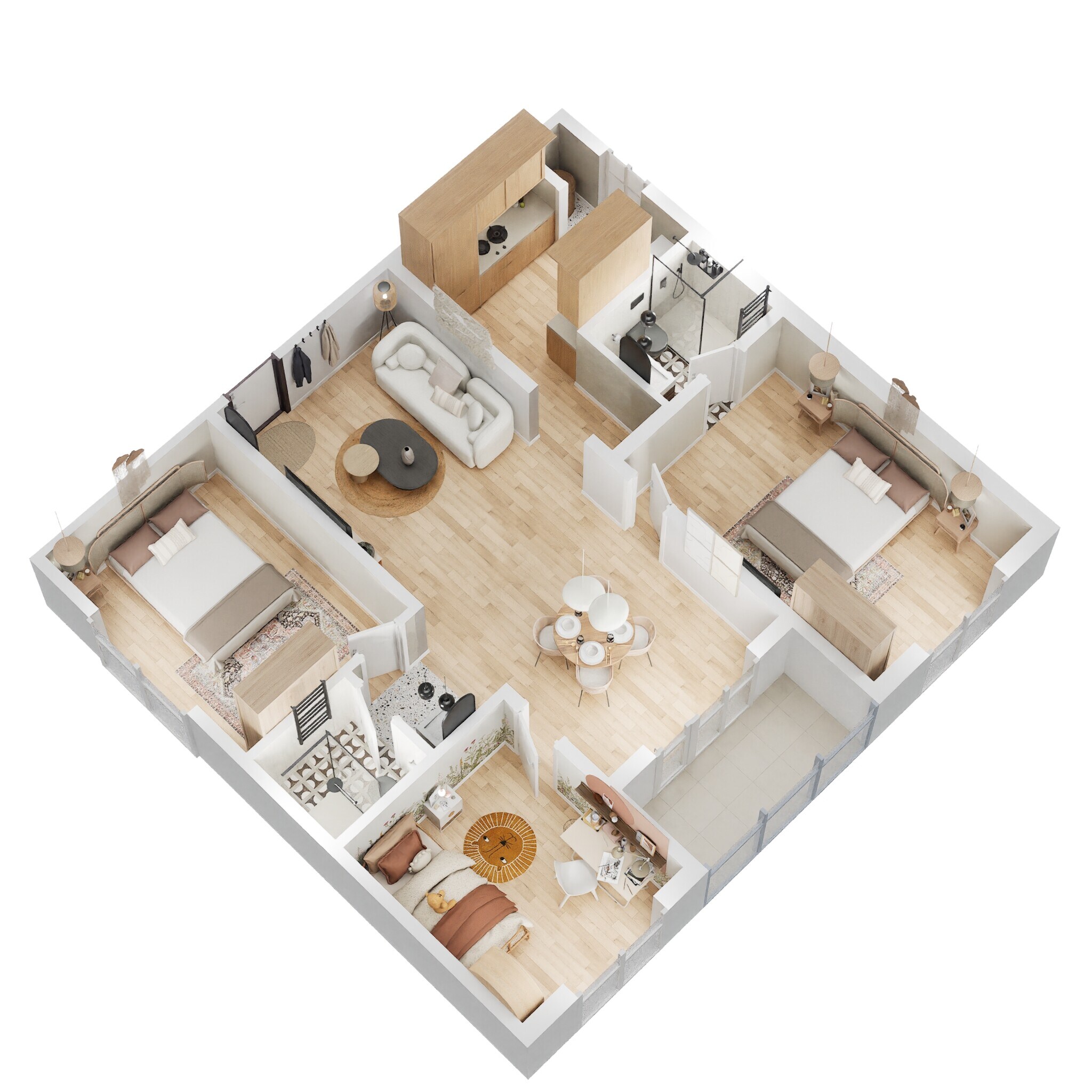 Floor plan of 3 BHK 1039 Sq. Ft. Apartment in Urbanrise Spring Is In The Air, Hyderabad