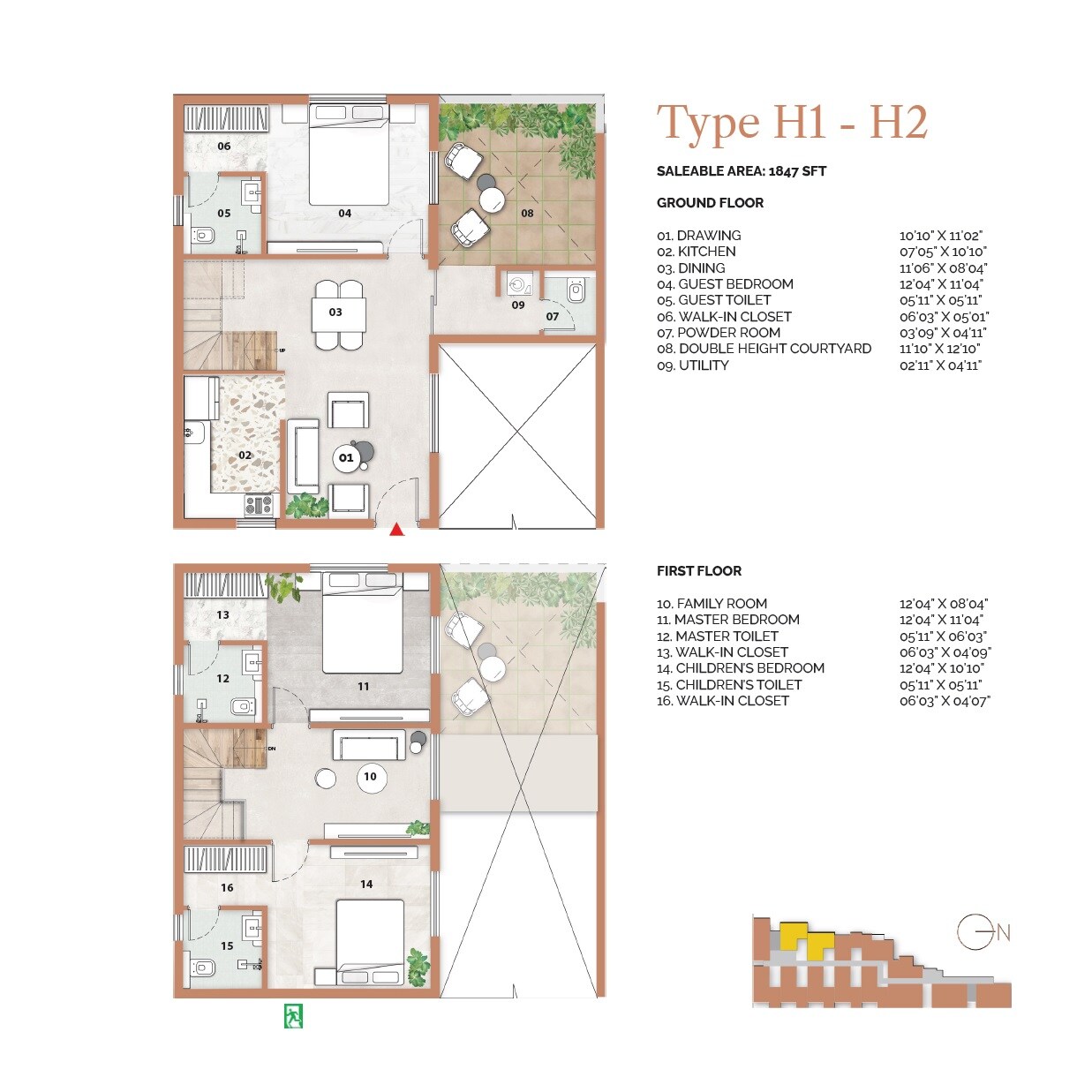 Floor plan of 3 BHK 1847 Sq. Ft. Apartment in Urbansky Urvi, Hyderabad
