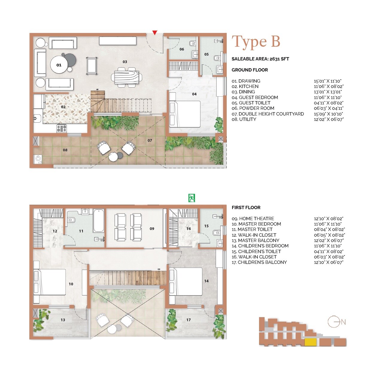 Floor plan of 3 BHK 2631 Sq. Ft. Apartment in Urbansky Urvi, Hyderabad