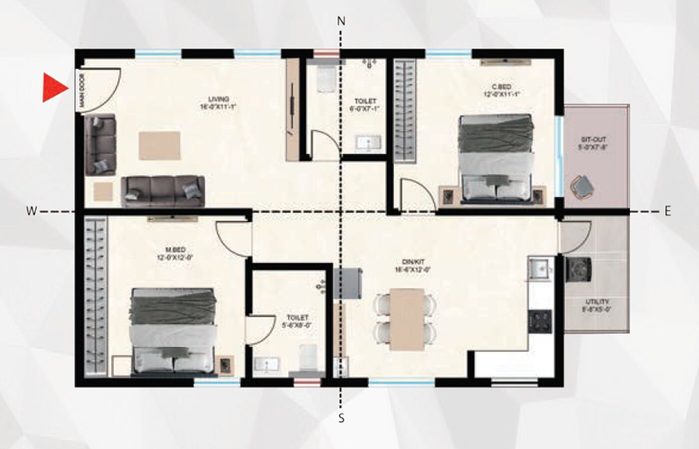 2 BHK 1303 Sq. Ft. Apartment