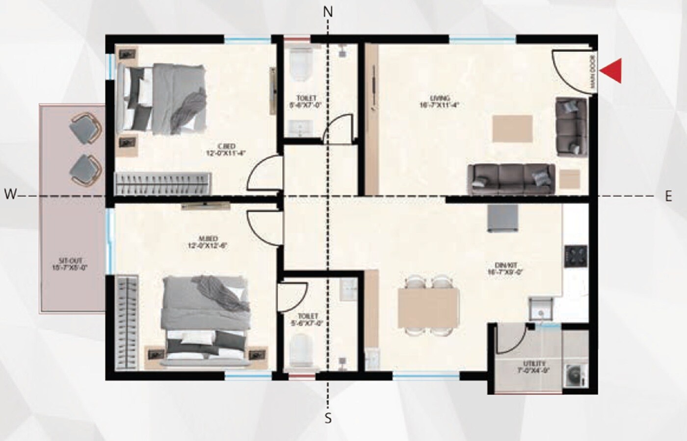2 BHK 1345 Sq. Ft. Apartment