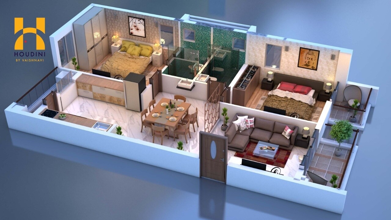 Floor plan of 2 BHK 1476 Sq. Ft. Apartment in Vaishnavi Houdini, Hyderabad