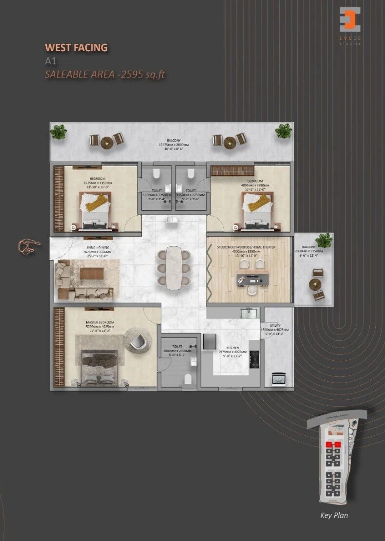 Floor plan of 3 BHK 2595 Sq. Ft. Apartment in Vaishno Skyvue, Hyderabad