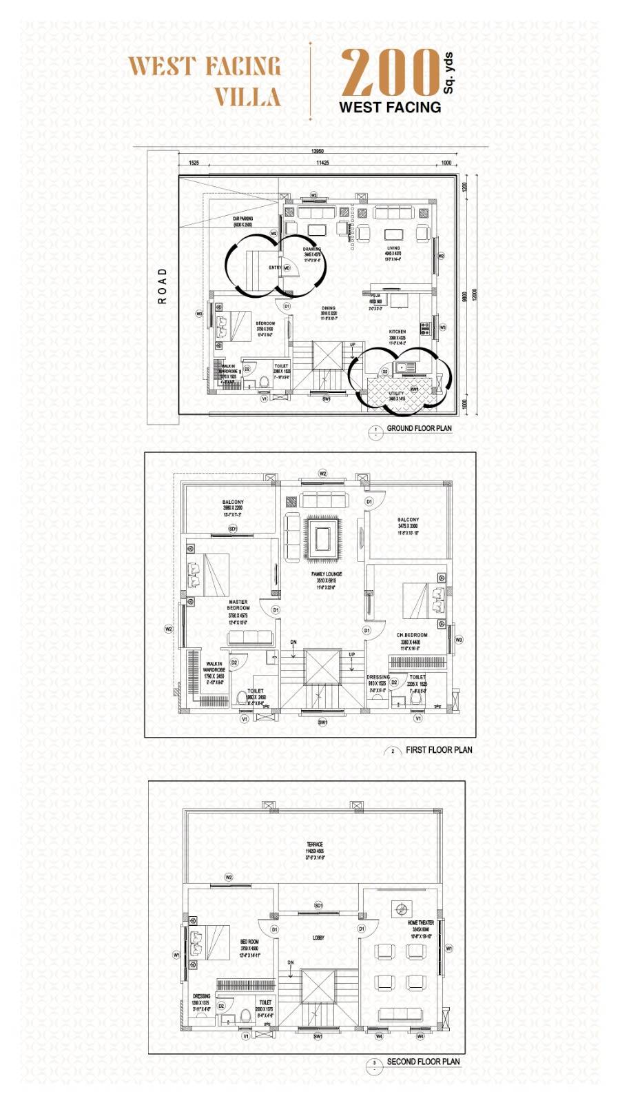 Floor plan of 4 BHK 1800 Sq. Ft. Villa in Vajra Aavaas Sahita, Hyderabad