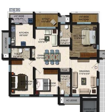  3 BHK Apartment at Vajra Jasmine County, Gachibowli – for Rent