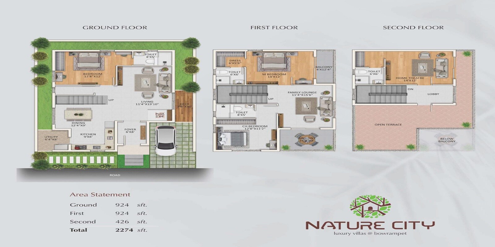 Floor plan of 3 BHK 2274 Sq. Ft. Villa in Vajra Nature City, Hyderabad