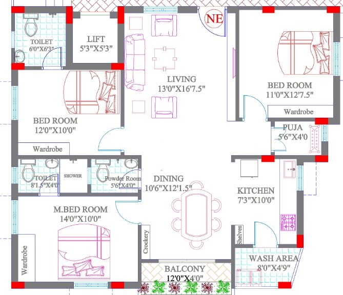 3 BHK 1406 Sq. Ft. Apartment