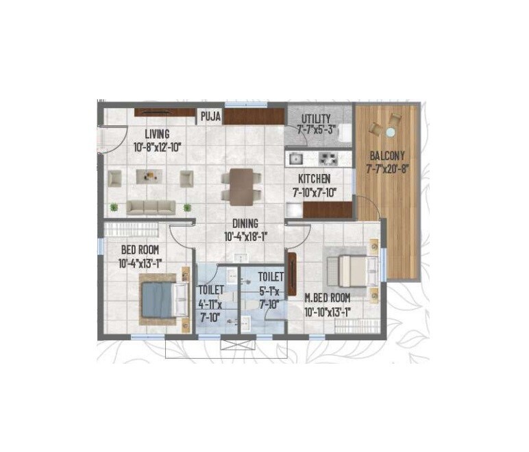 Floor plan of 2 BHK 1170 Sq. Ft. Apartment in Vajra The Royal Park, Hyderabad