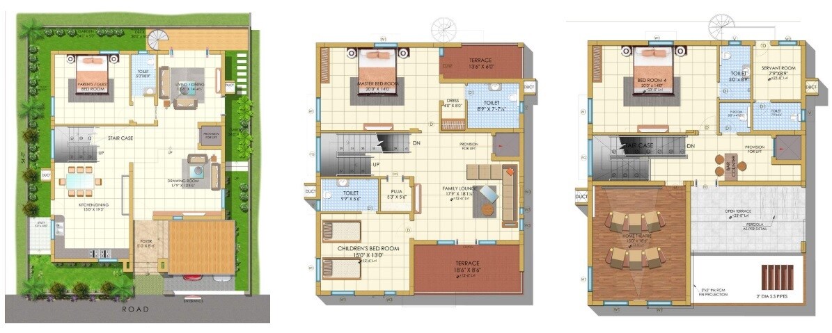 Floor plan of 4 BHK 3915 Sq. Ft. Villa in Vajram Aster Homes, Hyderabad