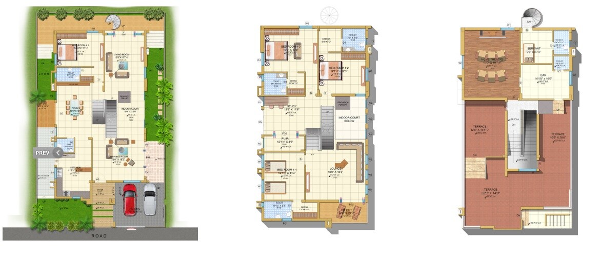 Floor plan of 4 BHK 4415 Sq. Ft. Villa in Vajram Aster Homes, Hyderabad