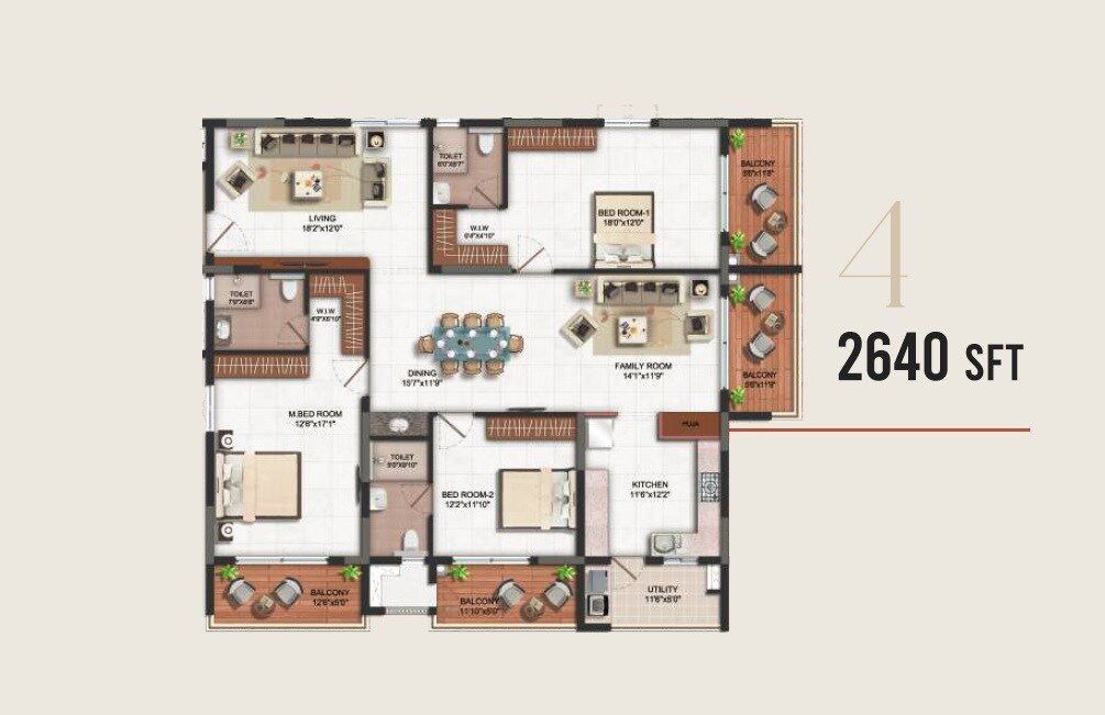 Floor plan of 3 BHK 2640 Sq. Ft. Apartment in Vajram Ixora, Hyderabad