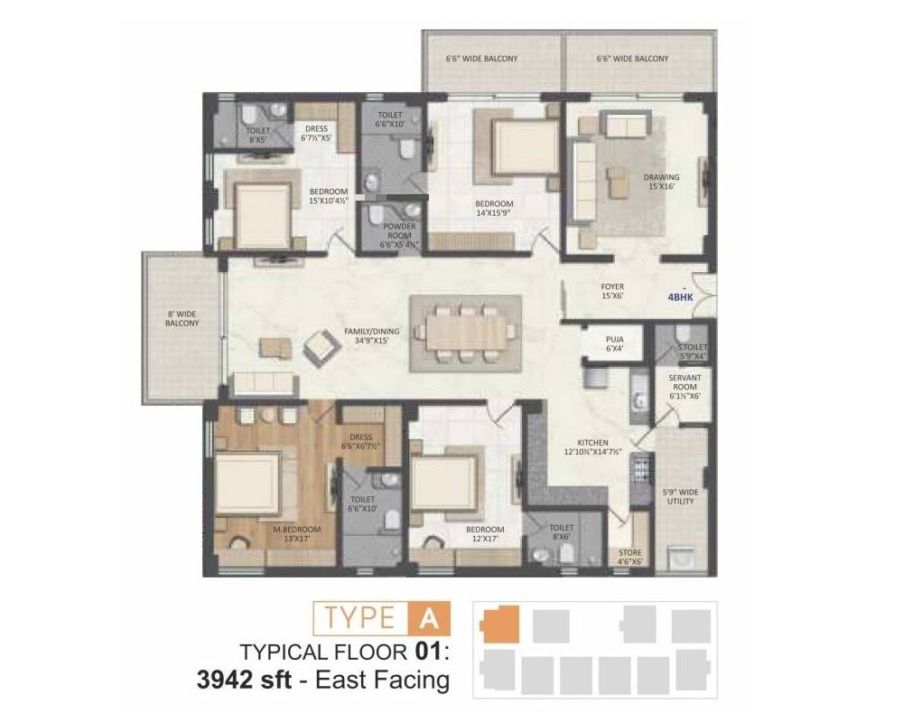 Floor plan of 4 BHK 3942 Sq. Ft. Apartment in Vamsiram The Niche, Hyderabad