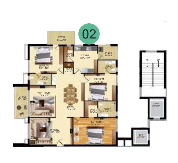 Floor plan of 3 BHK 2720 Sq. Ft. Apartment in Vamsiram West Wood, Hyderabad