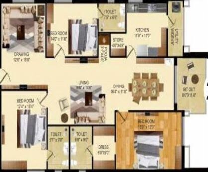  3 BHK Apartment at Vamsiram West Wood, Tolichowki – for Rent