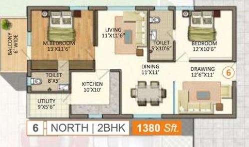 2 BHK 1380 Sq. Ft. Apartment in Vasavi GP Trends