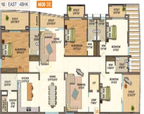 Floor plan of 4 BHK 4630 Sq. Ft. Apartment in Vasavi GP Trends, Hyderabad