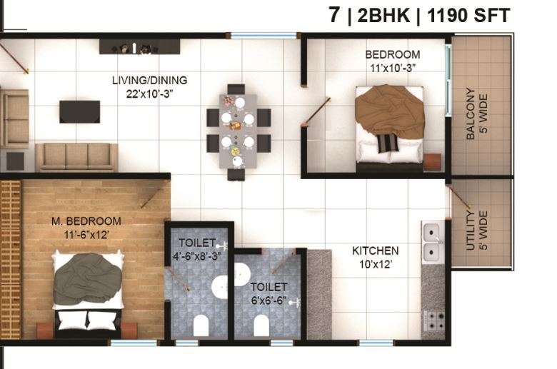 2 BHK 1190 Sq. Ft. Apartment in Vasavi Lake City