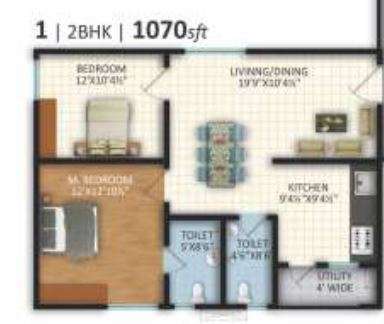 2 BHK 1070 Sq. Ft. Apartment in Vasavi Lakecity West