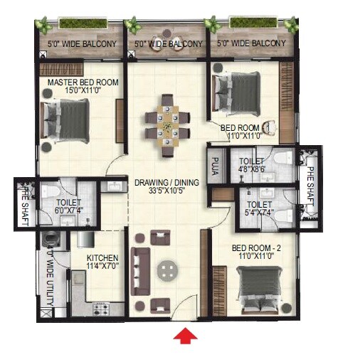 3 BHK 1740 Sq. Ft. Apartment