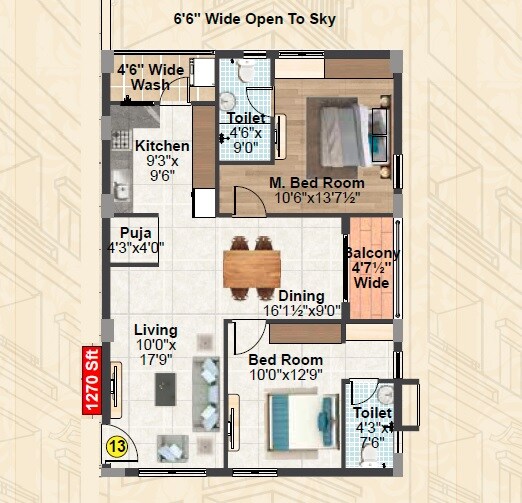 Floor plan of 2 BHK 1270 Sq. Ft. Apartment in Vasavi Sri Nivasam, Hyderabad
