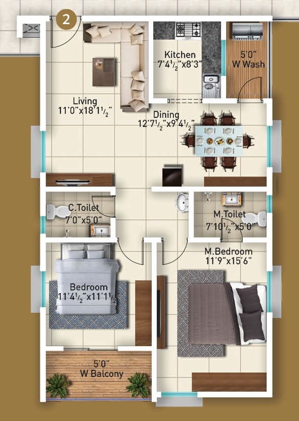 2 BHK 1360 Sq. Ft. Apartment