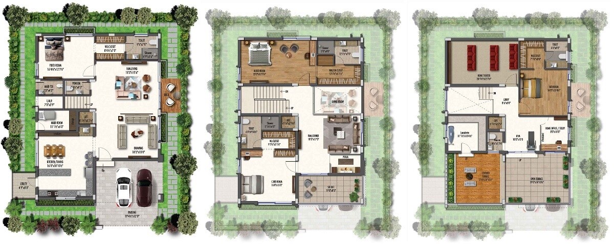 Floor plan of 4 BHK 4917 Sq. Ft. Villa in Veekay Aura, Hyderabad