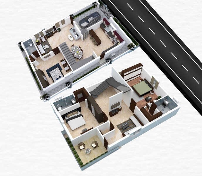 Floor plan of 3 BHK 2200 Sq. Ft. Villa in Venice City, Hyderabad