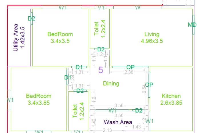 Floor plan of 2 BHK Apartment - 1361 sq. ft. in Vennela Trimoon, Hyderabad
