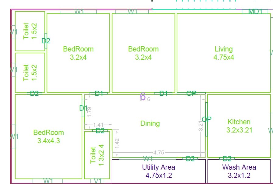 Floor plan of 3 BHK Apartment - 1816 sq. ft. in Vennela Trimoon, Hyderabad