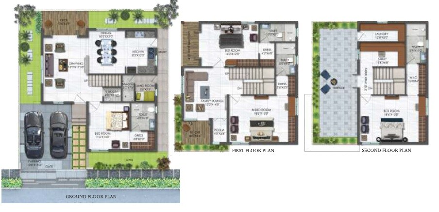 Floor plan of 4 BHK 2975 Sq. Ft. Villa in Vertex Bougainvillea, Hyderabad