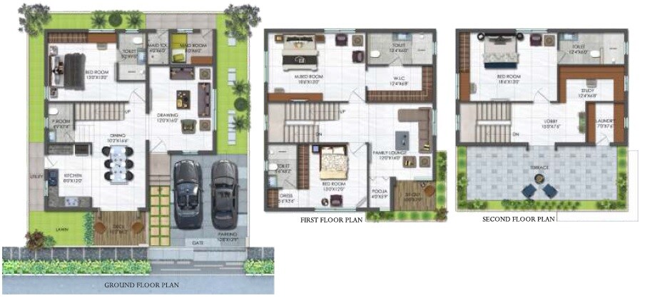 Floor plan of 4 BHK 3015 Sq. Ft. Villa in Vertex Bougainvillea, Hyderabad