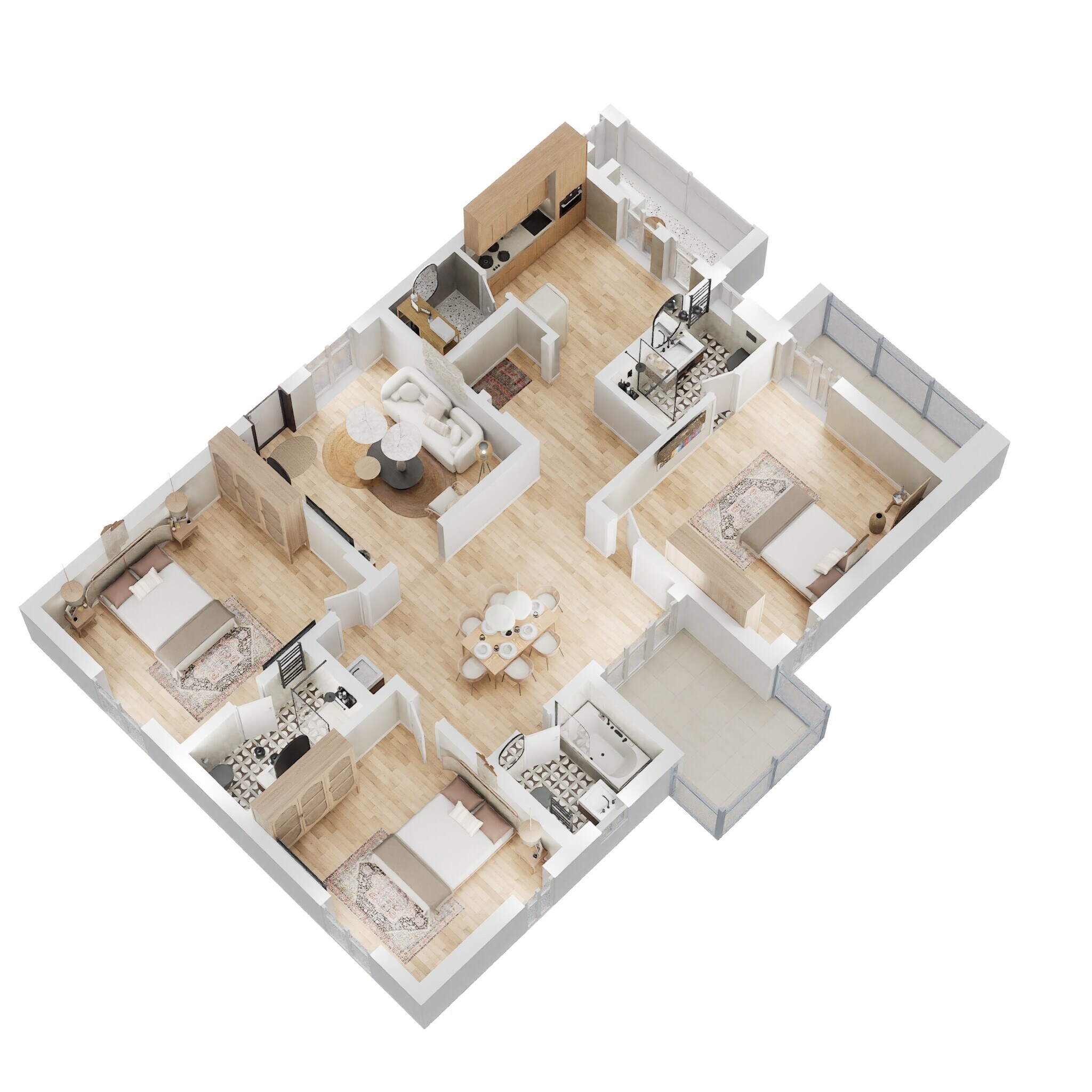 Floor plan of 3 BHK 1945 Sq. Ft. Apartment in Vertex Panache, Hyderabad