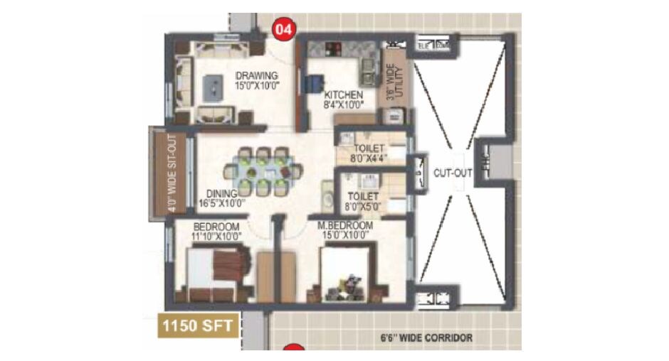 2 BHK 1150 Sq. Ft. Apartment