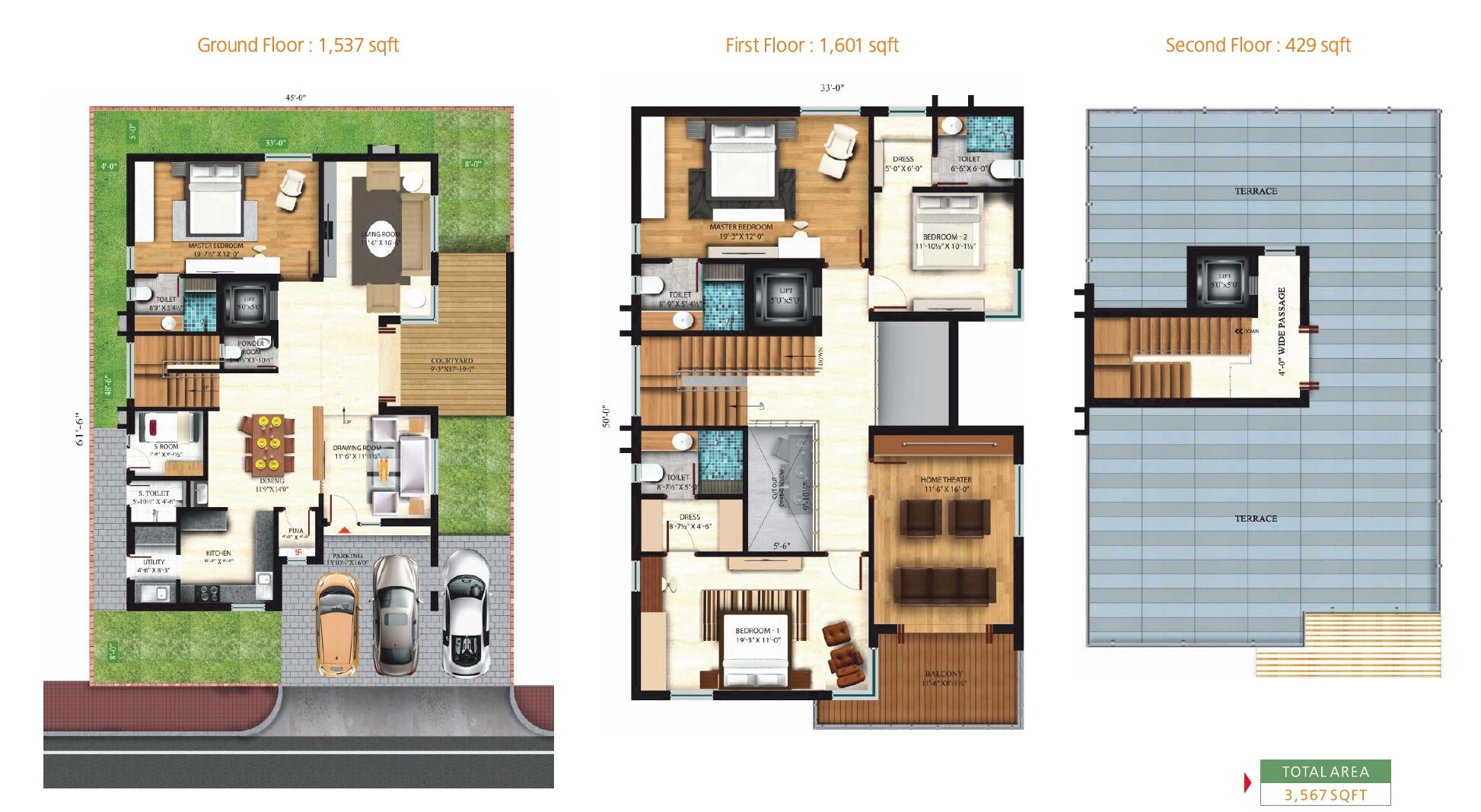 Floor plan of 4 BHK 3567 Sq. Ft. Villa in Vessella Meadows, Hyderabad