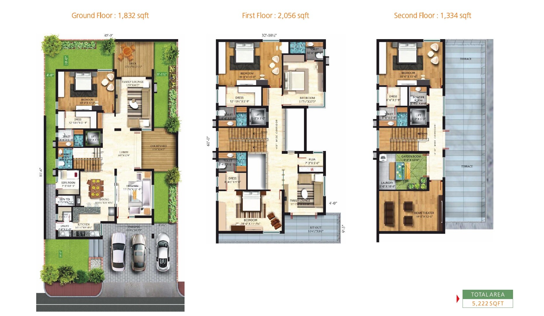 Floor plan of 5 BHK 5222 Sq. Ft. Villa in Vessella Meadows, Hyderabad