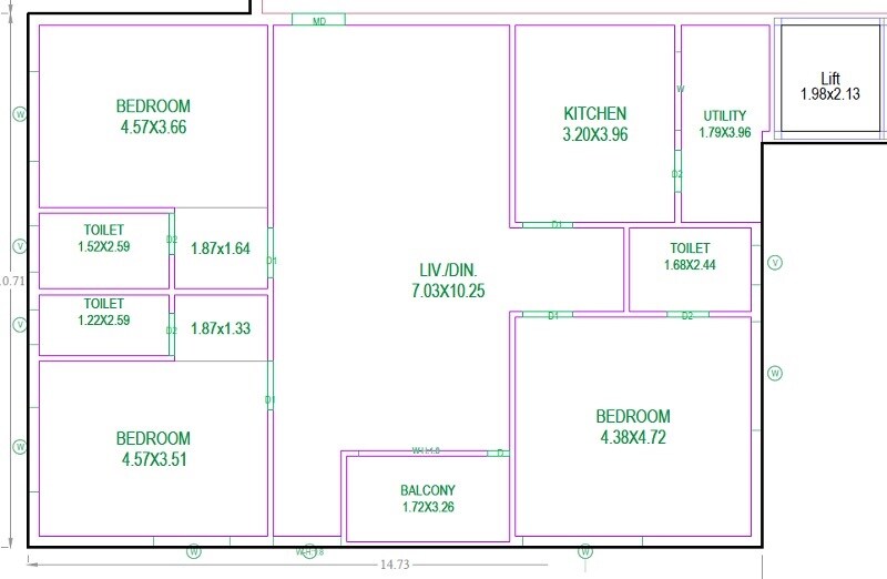 Floor plan of 3 BHK 2121 Sq. Ft. Apartment in Vew Vishwasya Stellarview, Hyderabad