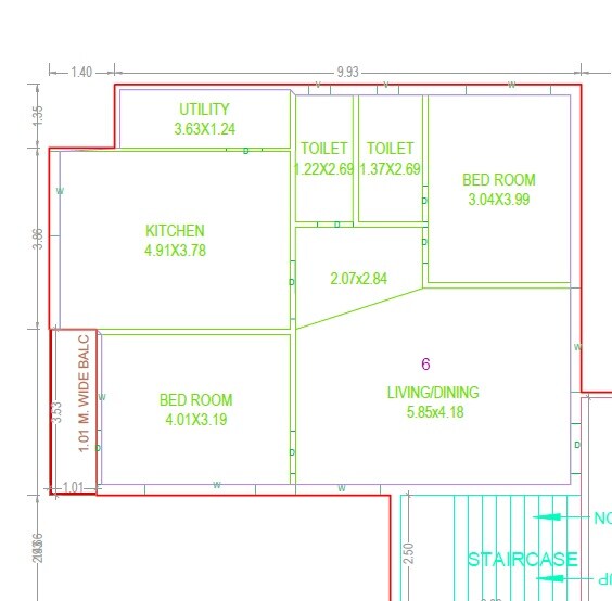 Floor plan of 2 BHK 1339 Sq. Ft. Apartment in Vijay Nirmaan S Horizon, Hyderabad