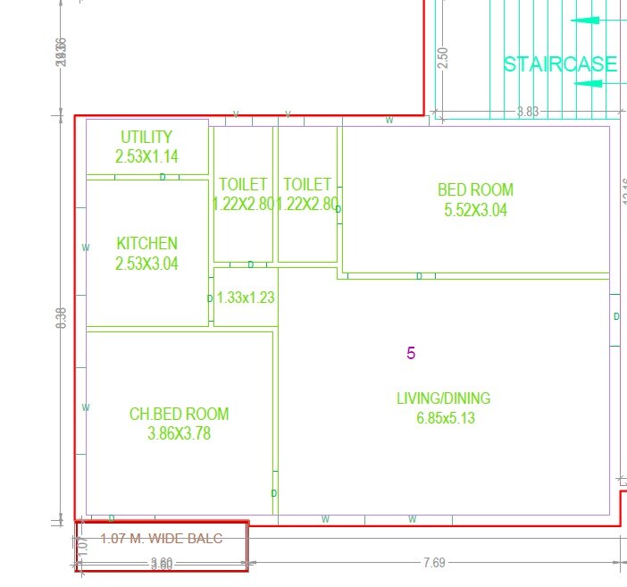 Floor plan of 2 BHK 1619 Sq. Ft. Apartment in Vijay Nirmaan S Horizon, Hyderabad