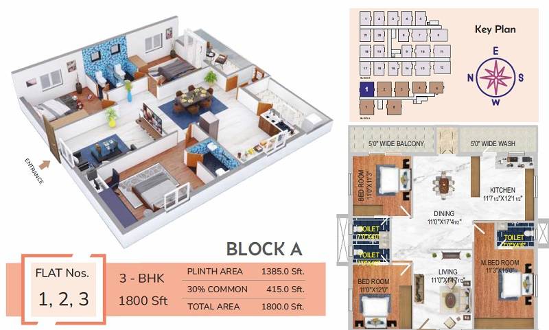 3 BHK 1800 Sq. Ft. Apartment